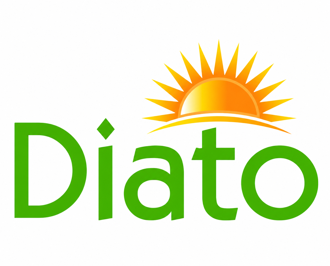Diato logo with green lettering and a yellow-orange sun